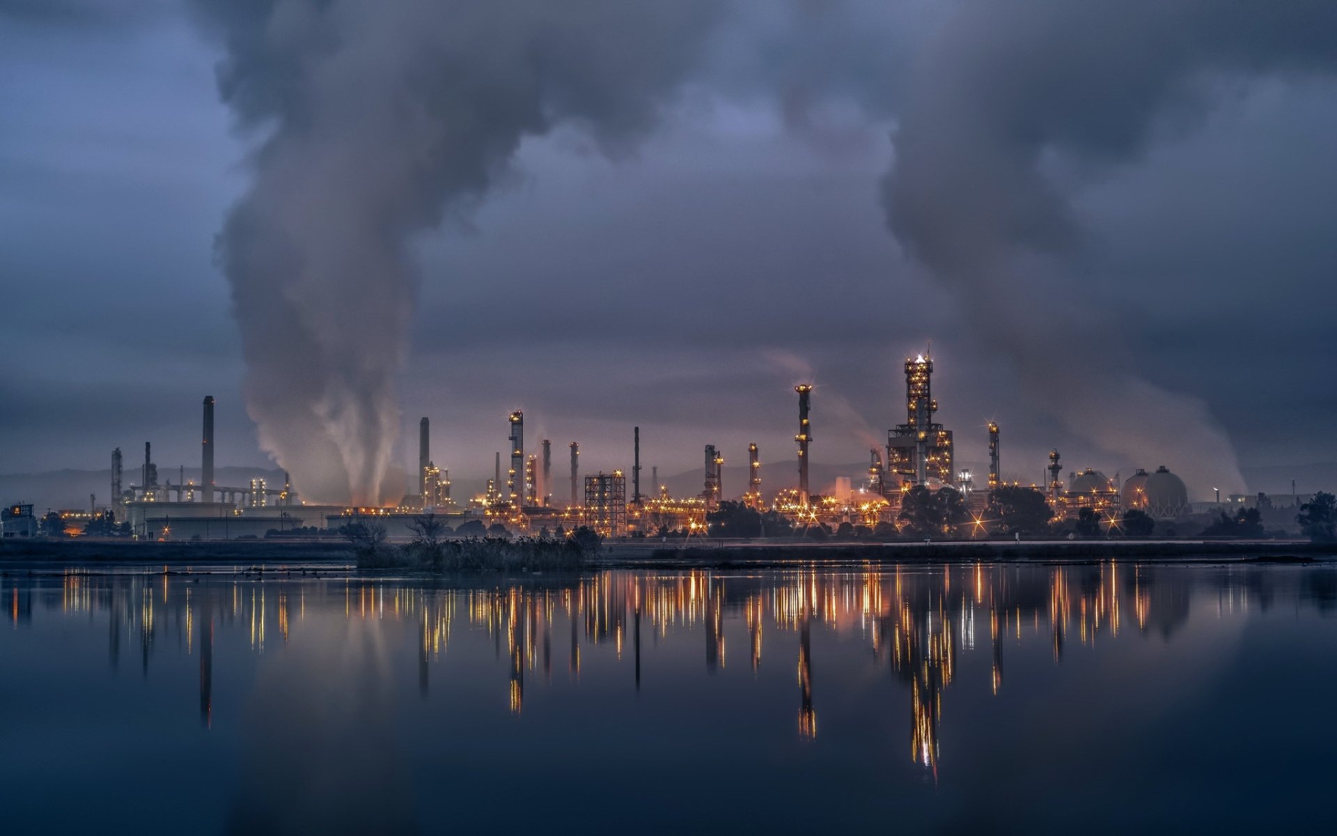 Download Smoke Reflection Night Man Made Factory HD Wallpaper