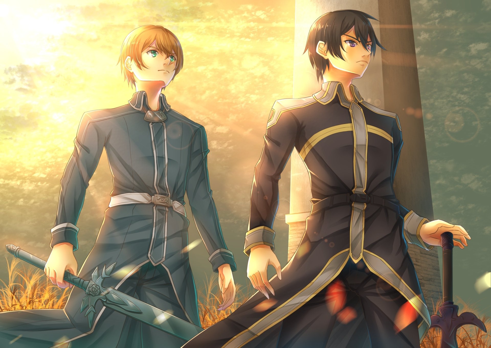 Download Sword Black Hair Blonde Eugeo (Sword Art Online) Kazuto Kirigaya Kirito (Sword Art Online) Anime Sword Art Online: Alicization HD Wallpaper by Zephx