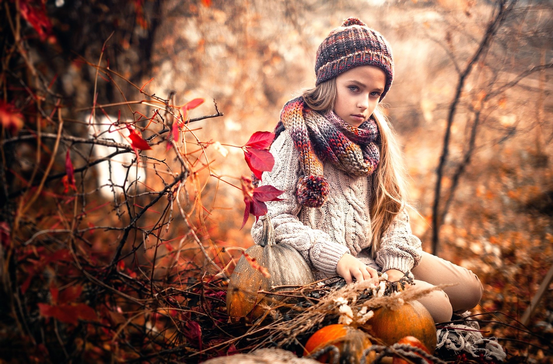 Download Scarf Blonde Depth Of Field Hat Fall Photography Child HD Wallpaper by Sergey Piltnik