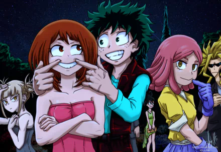 All Might Mei Hatsume Himiko Toga Tsuyu Asui Ochaco Uraraka Izuku Midoriya Anime My Hero Academia HD Desktop Wallpaper | Background Image