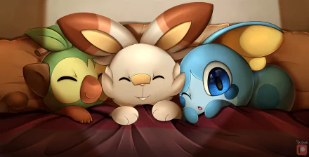 Pokemon cute Grookey (Pokémon) Scorbunny (Pokémon) Sobble (Pokémon) video game Pokémon: Sword and Shield HD Desktop Wallpaper | Background Image