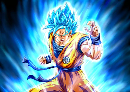 Goku in Super Saiyan Blue form from Dragon Ball Super, glowing with intense blue energy in this HD anime desktop wallpaper.