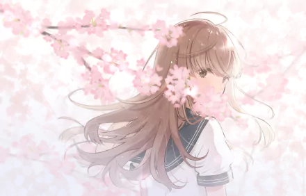 Anime girl surrounded by vibrant cherry blossoms, capturing the essence of spring. This HD artwork creates a serene and enchanting atmosphere.