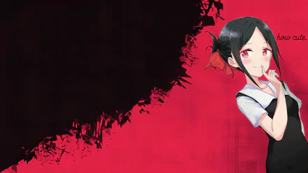 HD PC desktop wallpaper featuring Kaguya Shinomiya from the anime Kaguya-sama: Love is War, wearing a black dress against a red and black abstract background.