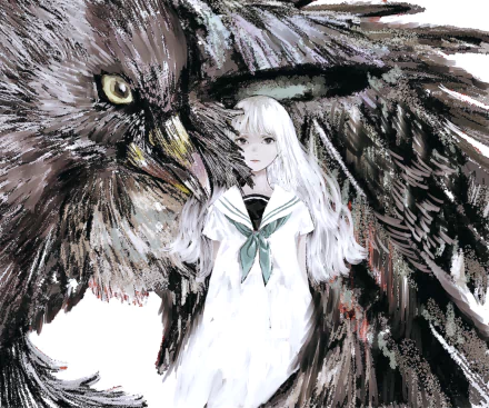 black eyes bird white hair long hair Anime Original Anime Bird HD Desktop Wallpaper | Background Image