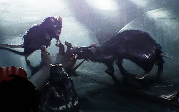 HD desktop wallpaper from A Plague Tale: Innocence featuring an intense scene with ferocious rats.