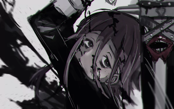 HD PC desktop wallpaper featuring Crona from the anime Soul Eater in a dark, intense black-and-white style with striking contrasts and dynamic composition.