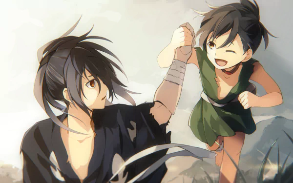 HD anime desktop wallpaper featuring Dororo and Hyakkimaru from the series Dororo, capturing a dynamic and heartfelt moment between the characters.
