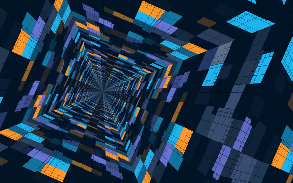 HD desktop wallpaper featuring an artistic, geometric tunnel with blue and orange patterns creating a 3D illusion.