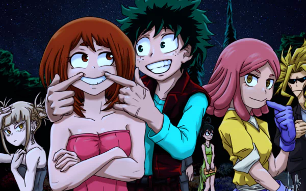 All Might Mei Hatsume Himiko Toga Tsuyu Asui Ochaco Uraraka Izuku Midoriya Anime My Hero Academia HD Desktop Wallpaper | Background Image