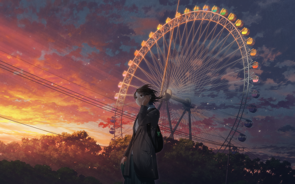Anime Original Sunset Ferris Wheel HD Wallpaper | Background Image