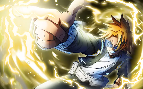 Denki Kaminari from My Hero Academia unleashes an electrifying attack in this HD desktop wallpaper and background.