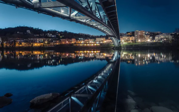 France Lyon water reflection night man made bridge HD Desktop Wallpaper | Background Image