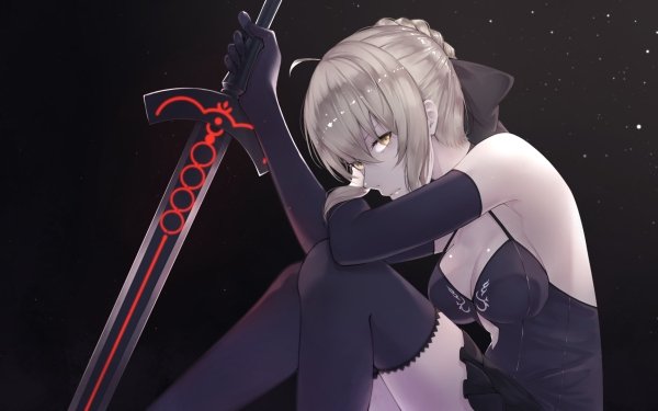Anime Fate/stay Night Movie: Heaven's Feel Fate Series Fate/Stay Night Saber Fate Weapon Sword Glove Blonde Short Hair Yellow Eyes Thigh Highs Saber Alter HD Wallpaper | Background Image
