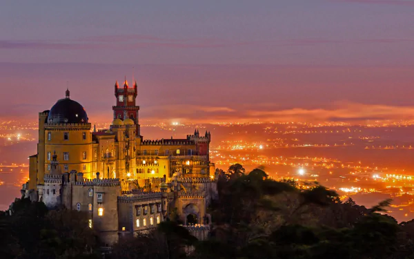 Portugal night palace man made Pena Palace HD Desktop Wallpaper | Background Image
