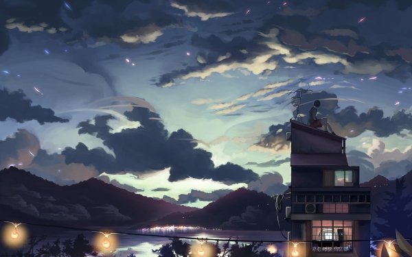 Anime House Sky Cloud Lake HD Wallpaper | Background Image