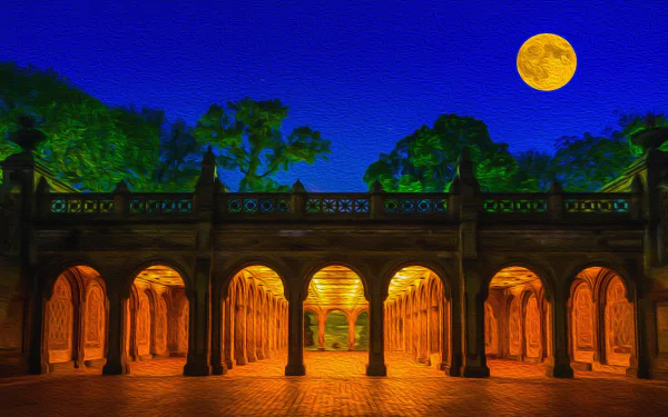  Bethesda Terrace, Central park - Oil on Canvas