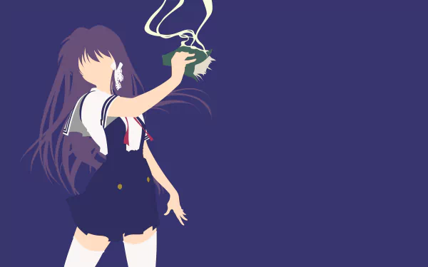 Minimalist 4K Ultra HD anime wallpaper featuring Kyou Fujibayashi from Clannad, with deep purple background and simplified character design.