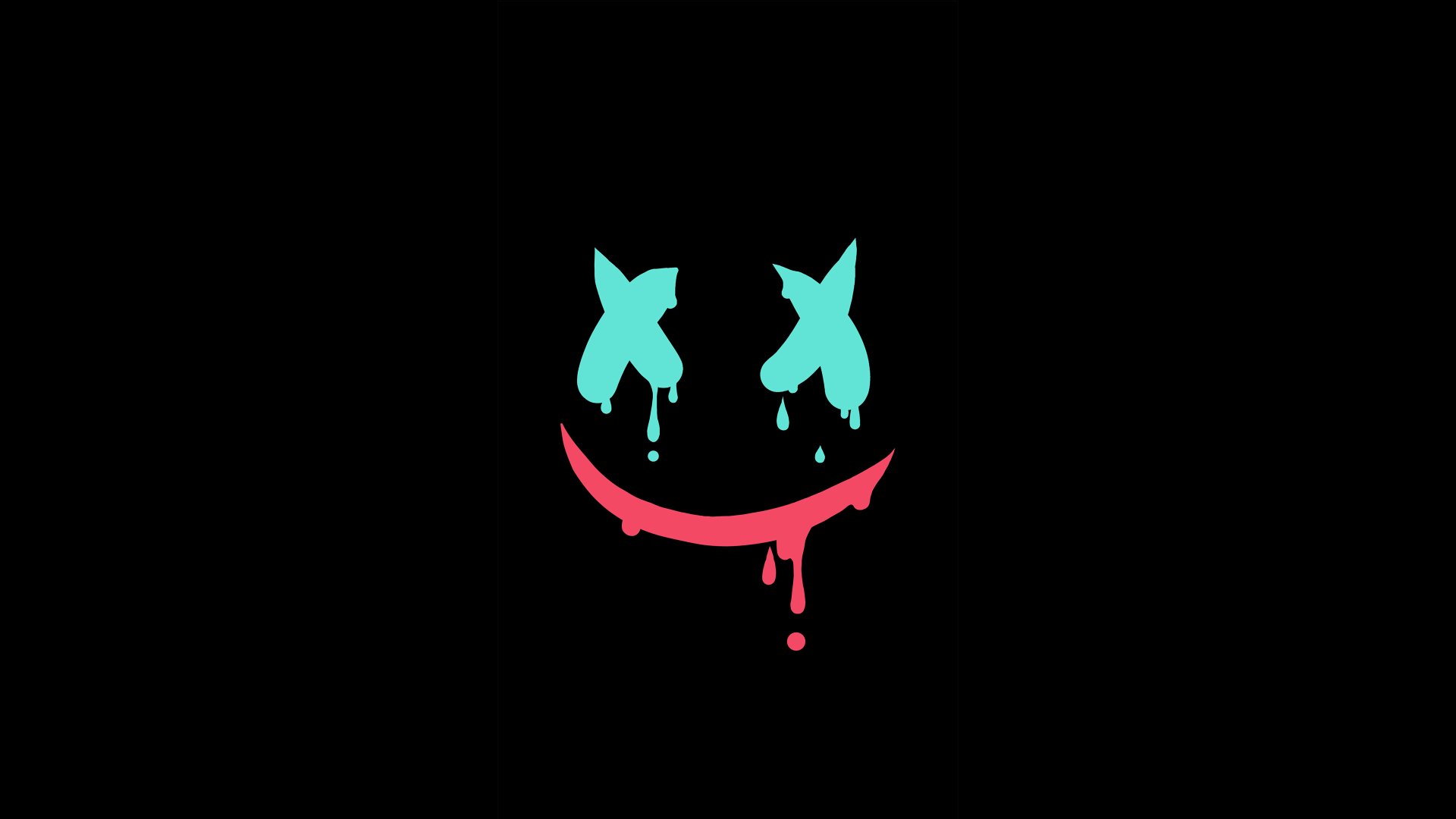 A vibrant 4K Ultra HD background featuring a stylized smiley face with dripping colors, reflecting a playful yet edgy music-themed design inspired by Marshmello.