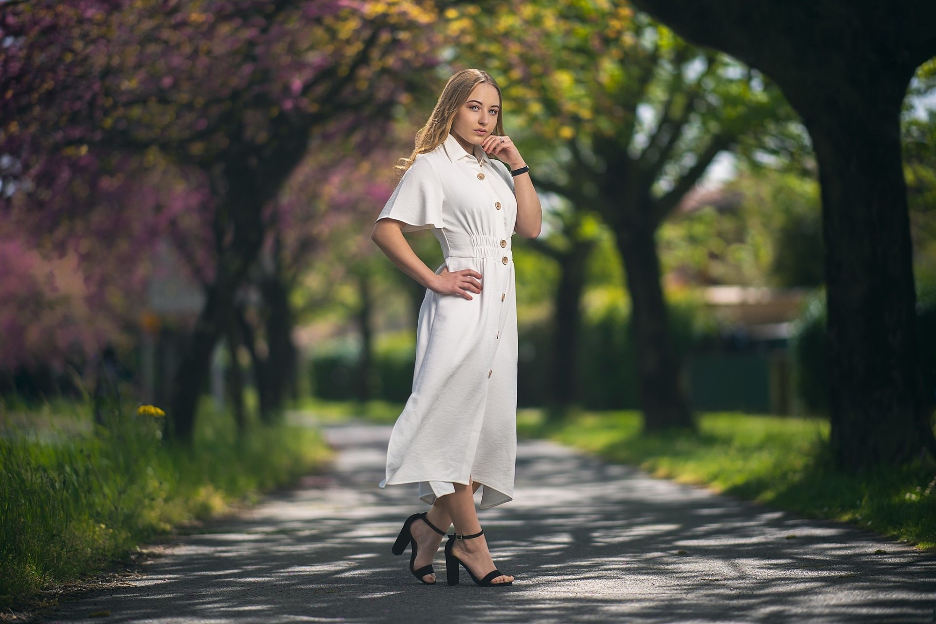 Download Blonde Depth Of Field White Dress Woman Model HD Wallpaper by ...