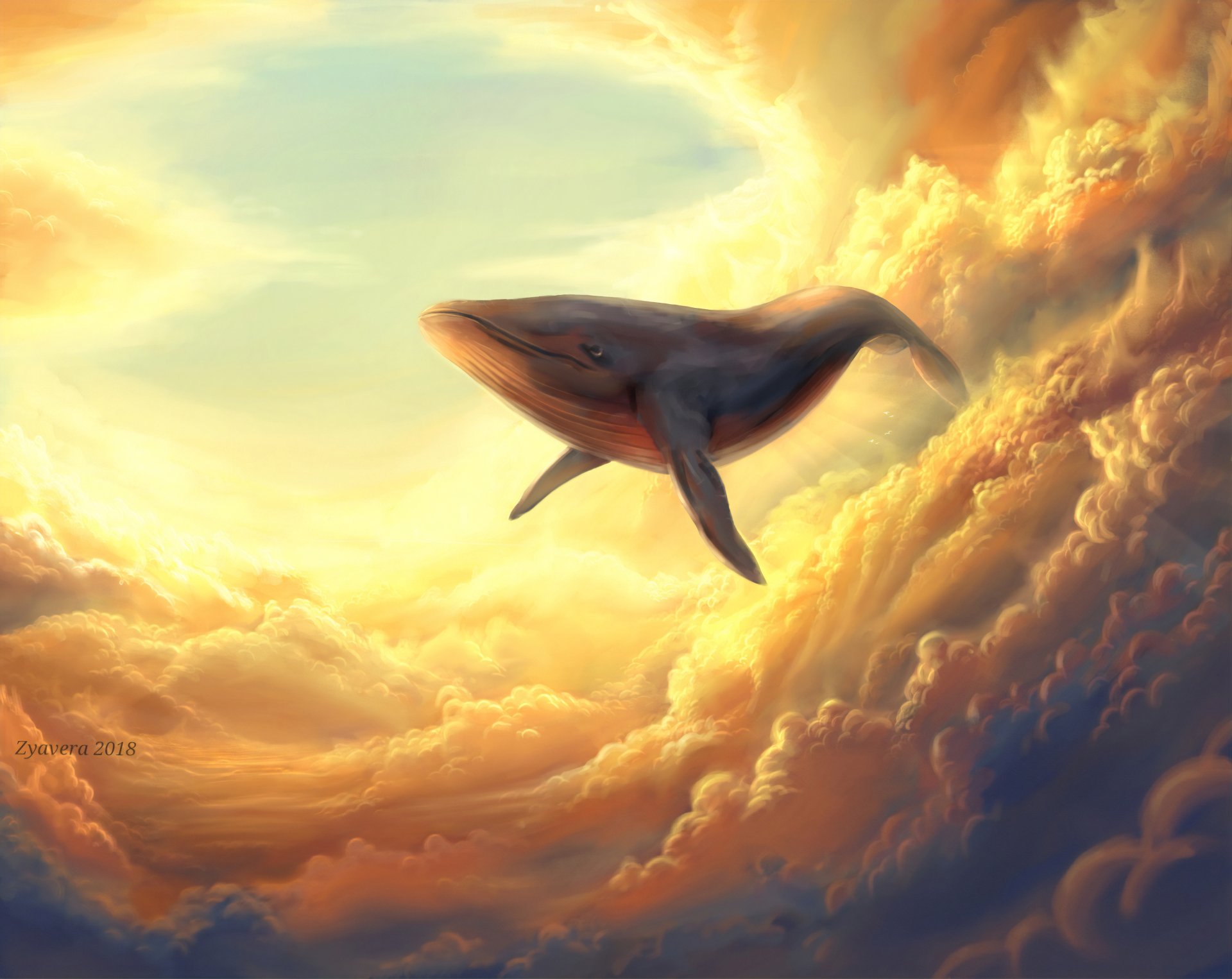 Download Cloud Fantasy Whale 4k Ultra HD Wallpaper by zyavera