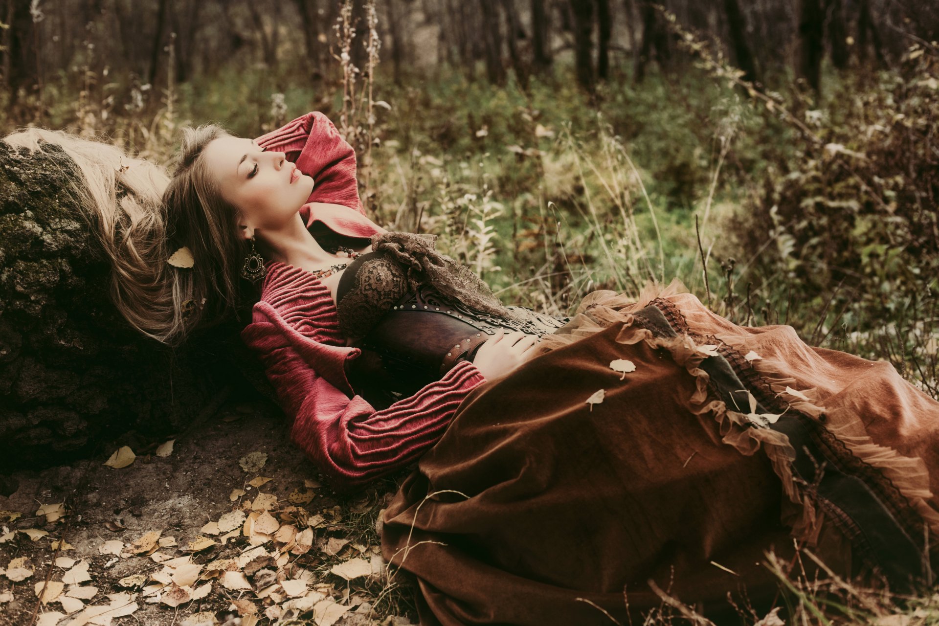 Download Earrings Model Lying Down Corset Woman Mood HD Wallpaper