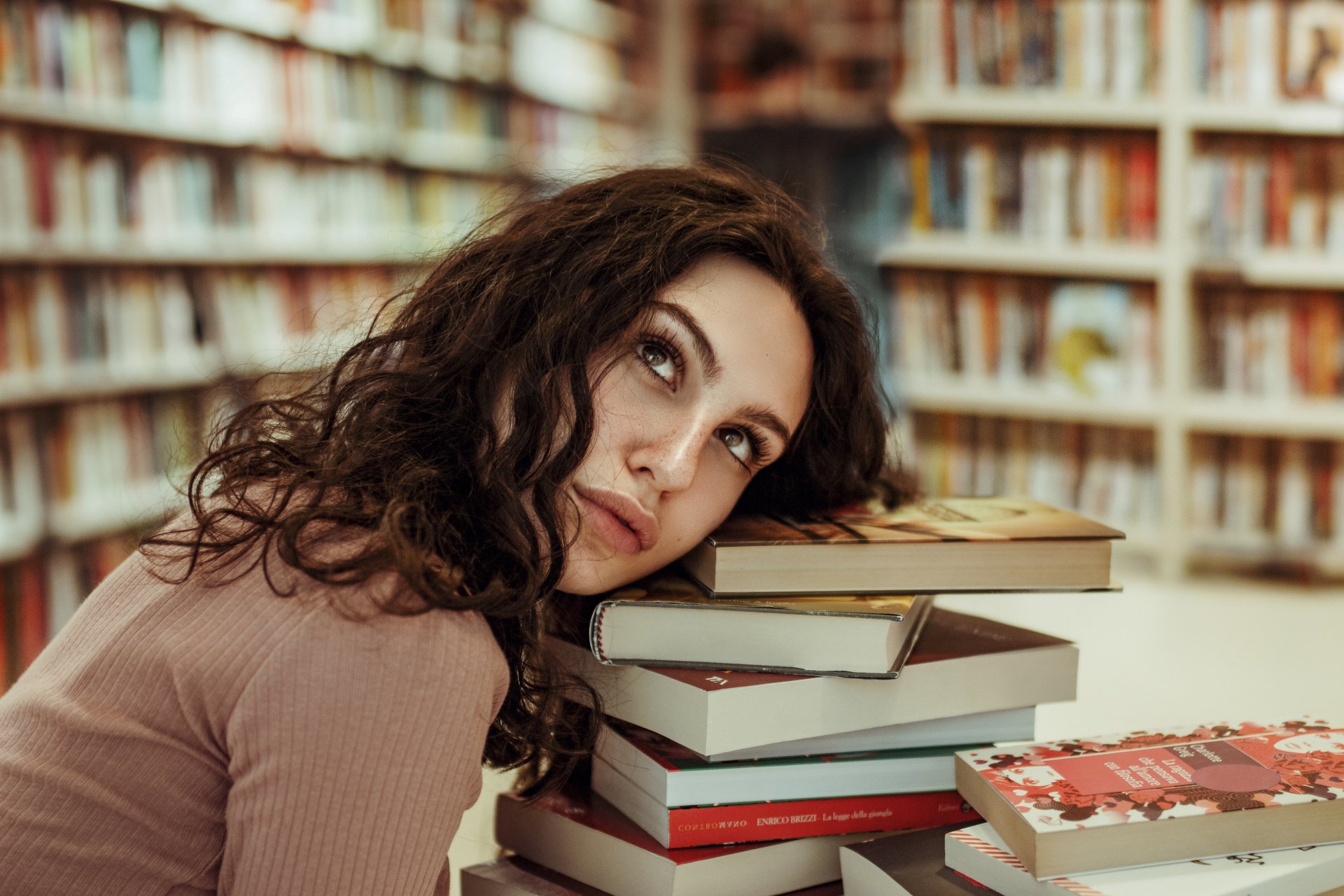 Download Brunette Book Woman Model 4k Ultra HD Wallpaper by Enrico Cavallarin