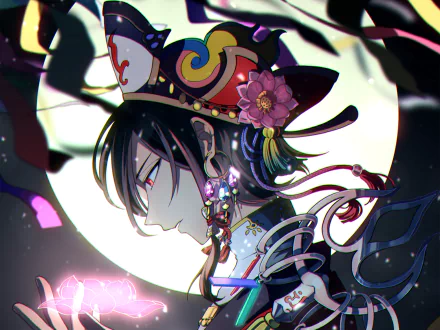 black hair night moon flower red eyes Anime Original anime night HD Desktop Wallpaper | Background Image