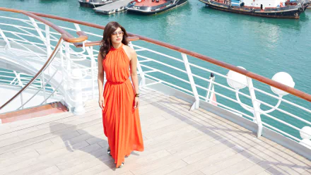 brunette singer actress Indian orange dress Priyanka Chopra movie Dil Dhadakne Do HD Desktop Wallpaper | Background Image