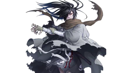 Hyakkimaru (Dororo) from the Dororo anime — 4K Ultra HD PC desktop wallpaper of him in a tattered cloak, flowing hair, bandaged arms, poised and intense.
