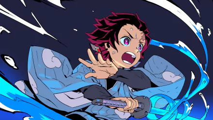 4K Ultra HD anime wallpaper featuring Tanjiro Kamado from Demon Slayer: Kimetsu no Yaiba, captured in dynamic action with vibrant colors and energy effects.