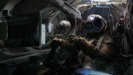 HD sci-fi wallpaper featuring an astronaut navigating a spaceship. The detailed cockpit and high-tech controls create an immersive background experience.