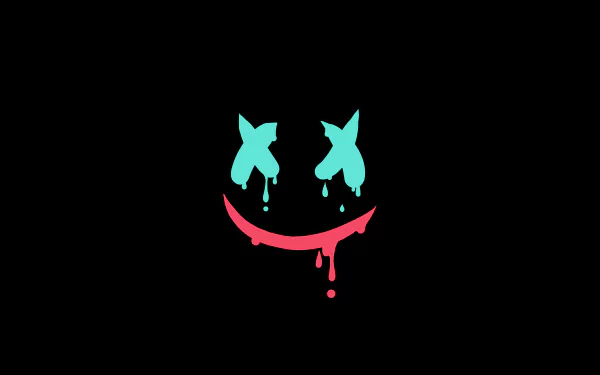 A vibrant 4K Ultra HD background featuring a stylized smiley face with dripping colors, reflecting a playful yet edgy music-themed design inspired by Marshmello.