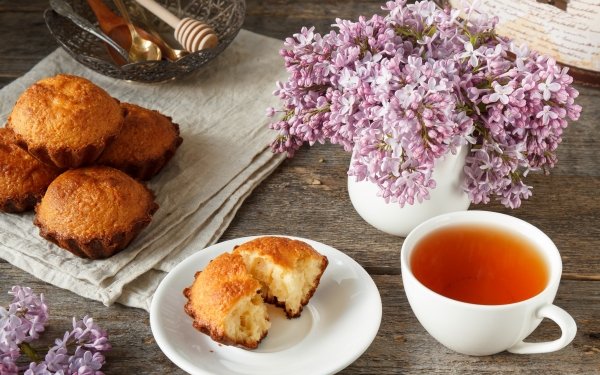 Food Tea Still Life Flower Cup Muffin Lilac HD Wallpaper | Background Image