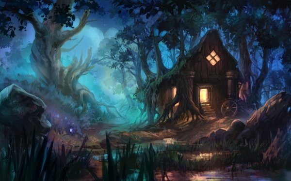 Fantasy House Night Forest HD Wallpaper | Background Image