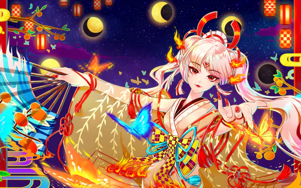 kimono ribbon butterfly moon Anime Onmyoji HD Desktop Wallpaper | Background Image