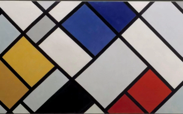 Abstract geometric pattern with bold black lines and primary colors on a 4K Ultra HD PC desktop wallpaper background.