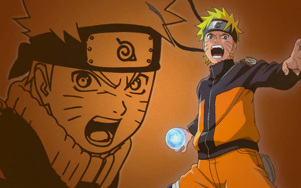 HD PC desktop wallpaper featuring Naruto Uzumaki from Naruto, performing the Rasengan technique with an intense expression in vibrant anime style.