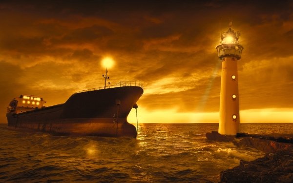 Vehicles Ship Lighthouse Sea HD Wallpaper | Background Image