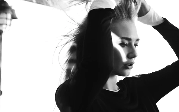 Black & White Russian actress woman Oksana Akinshina HD Desktop Wallpaper | Background Image