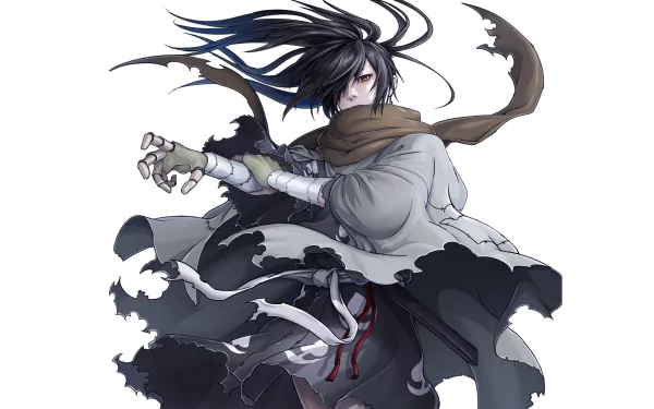 Hyakkimaru (Dororo) from the Dororo anime — 4K Ultra HD PC desktop wallpaper of him in a tattered cloak, flowing hair, bandaged arms, poised and intense.