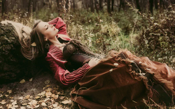 earrings model lying down corset woman mood HD Desktop Wallpaper | Background Image