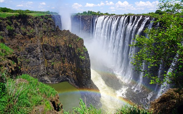 Earth Waterfall Waterfalls Nature Cliff Rainbow HD Wallpaper | Background Image
