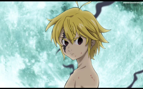 4K Ultra HD anime wallpaper featuring Meliodas from The Seven Deadly Sins with a glowing full moon background.