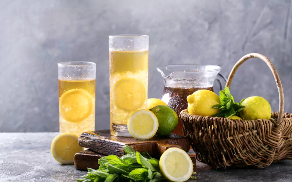 still life glass lemonade basket lemon lime food drink HD Desktop Wallpaper | Background Image