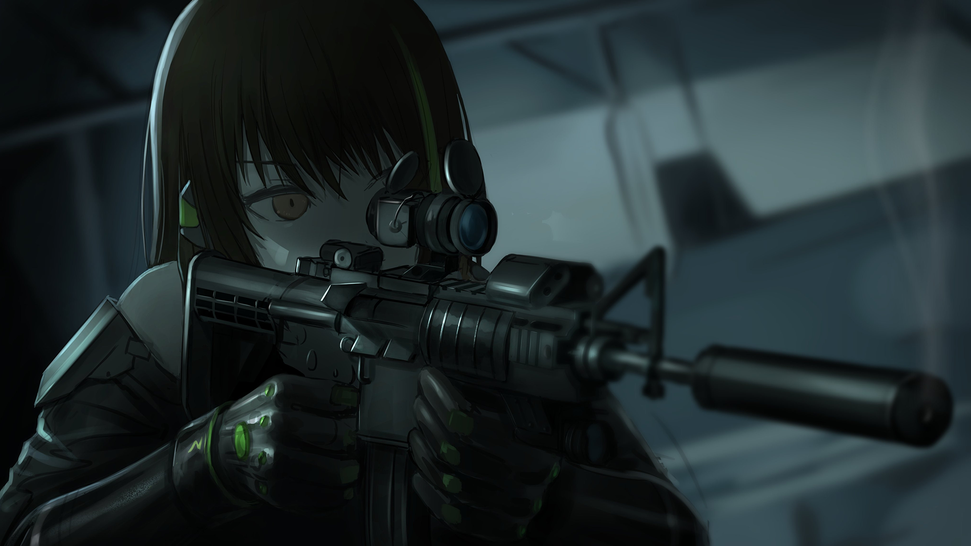 Black Hair Anime Girl With Gun 