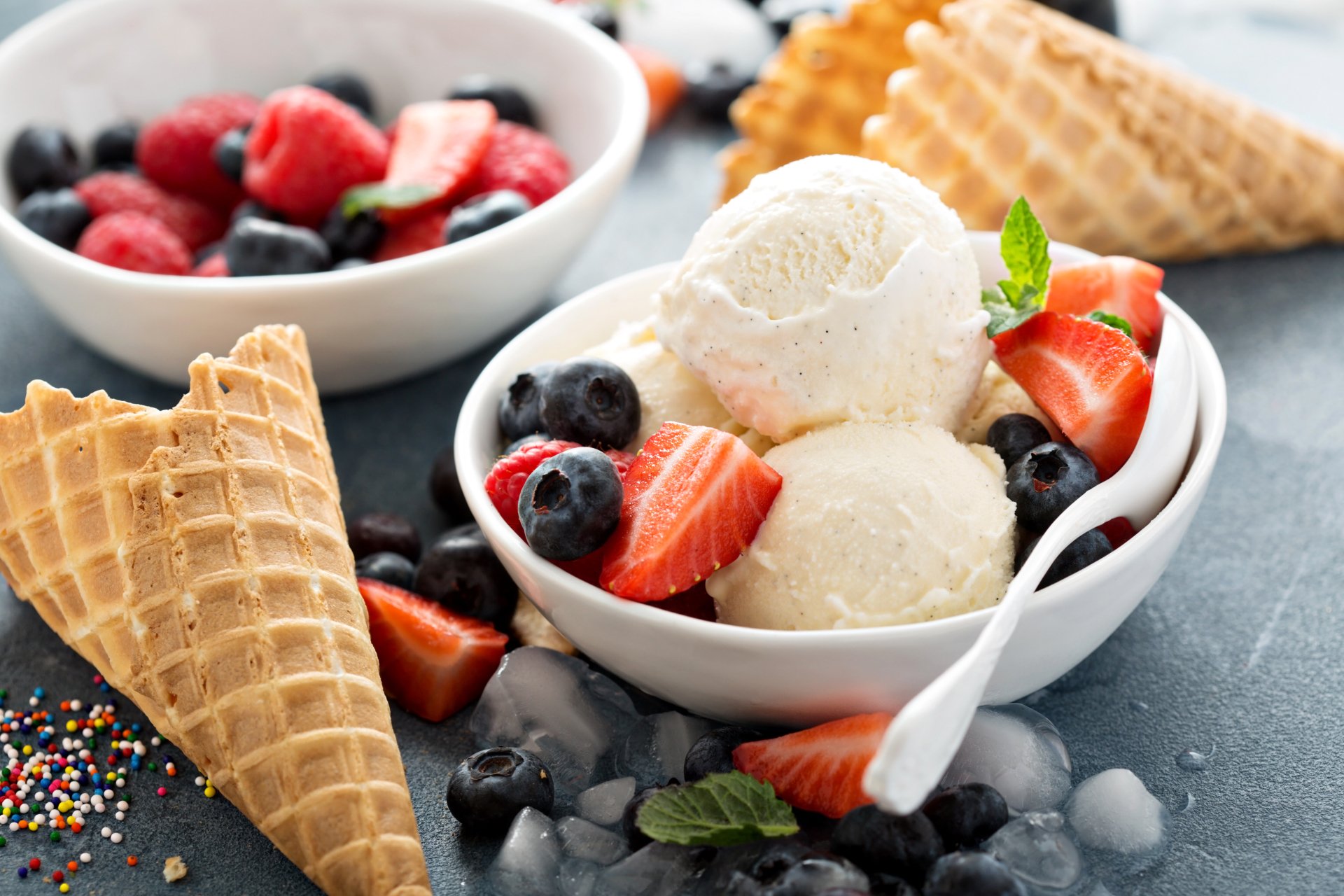 Download Still Life Waffle Cone Fruit Berry Blueberry Strawberry Food