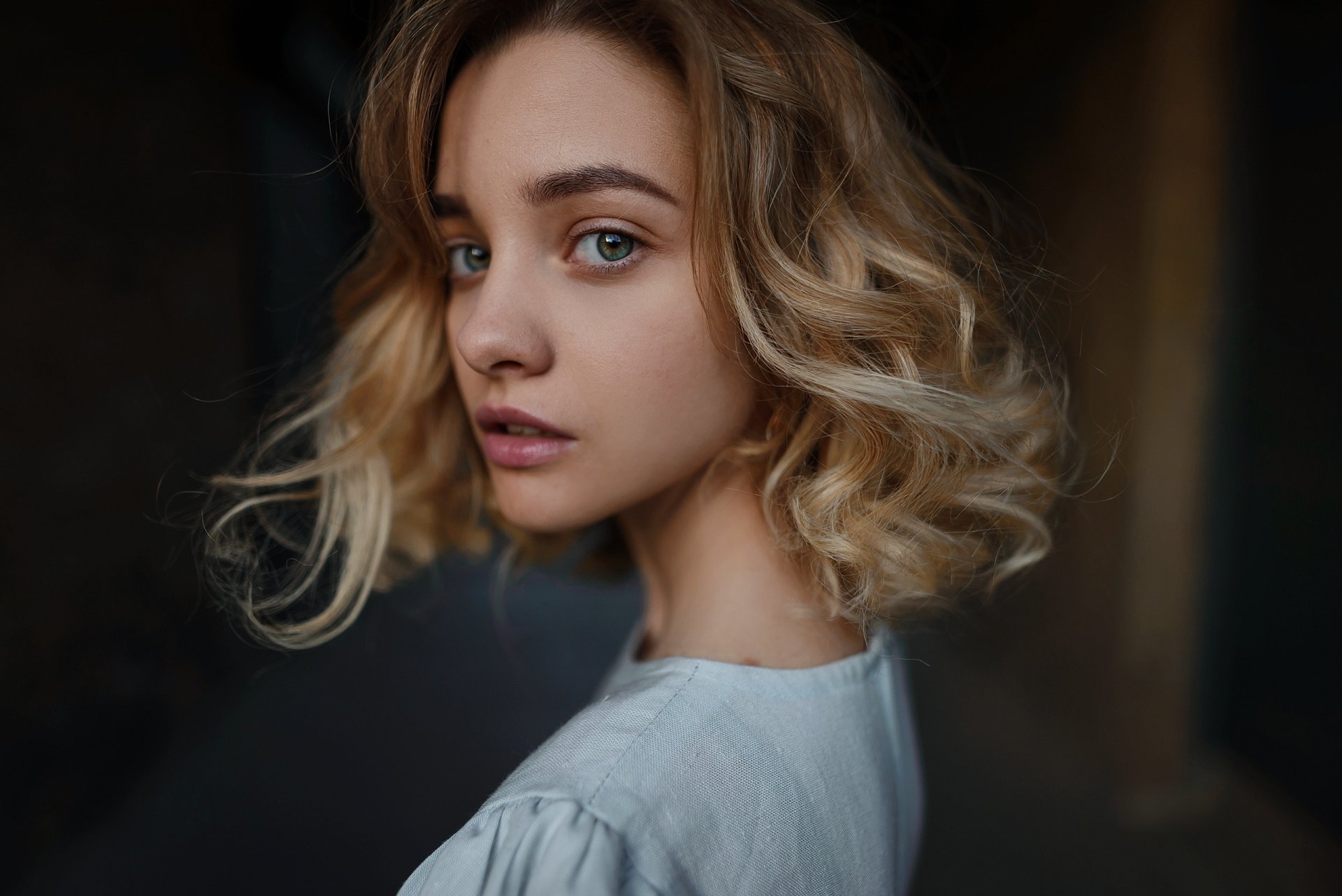 Download Short Hair Blue Eyes Face Woman Model HD Wallpaper by Aleks Five