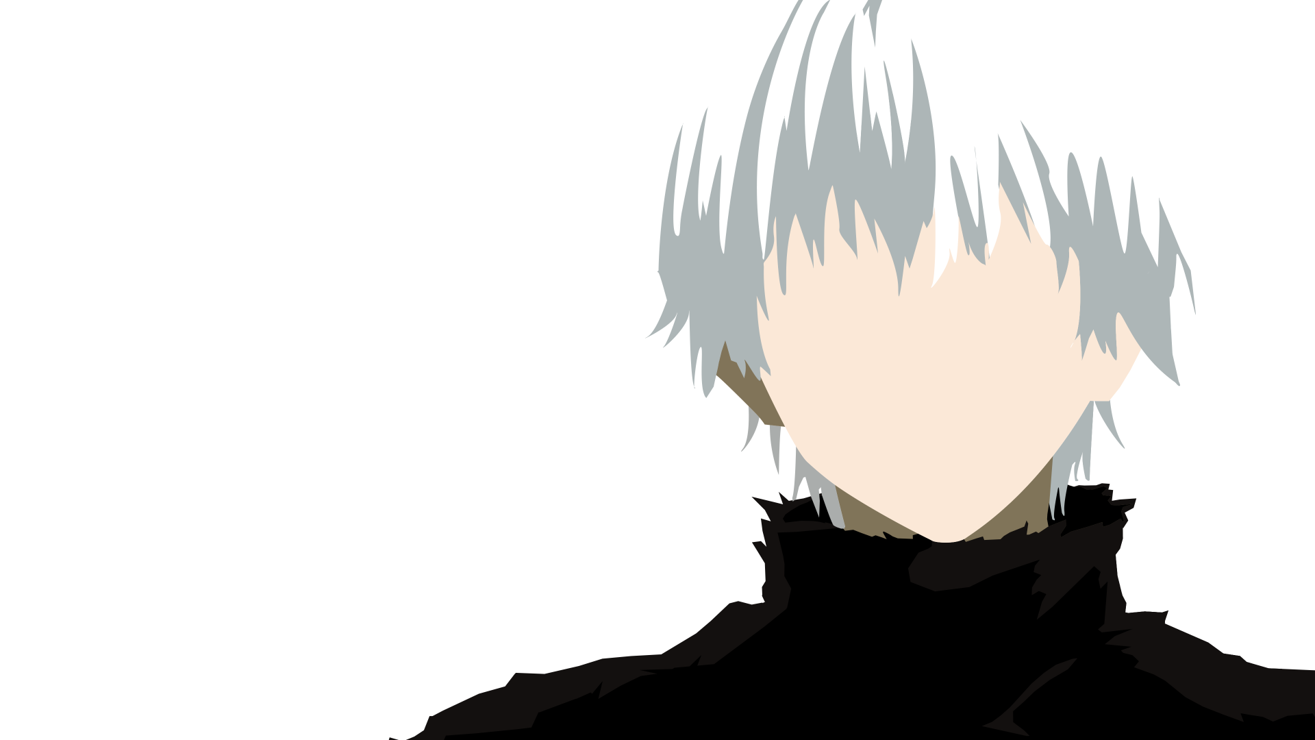 Minimalist vector close-up of Ken Kaneki with white hair from Tokyo Ghoul √A and Tokyo Ghoul:re, designed as a 4K Ultra HD anime desktop wallpaper background.