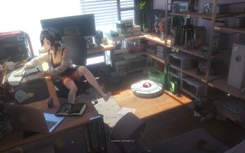 Laptop, laptop computer, laptop, underground laboratory background, bright  hopeful, realistic shading, anime style